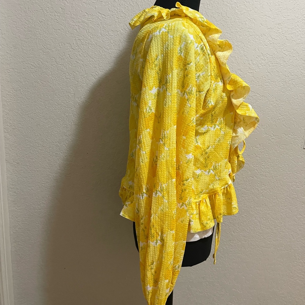 Zara Yellow Ruffle Lace Tie-Front Blouse - Picture 3 of 6